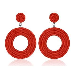 Red Seed Bead Boho Earrings